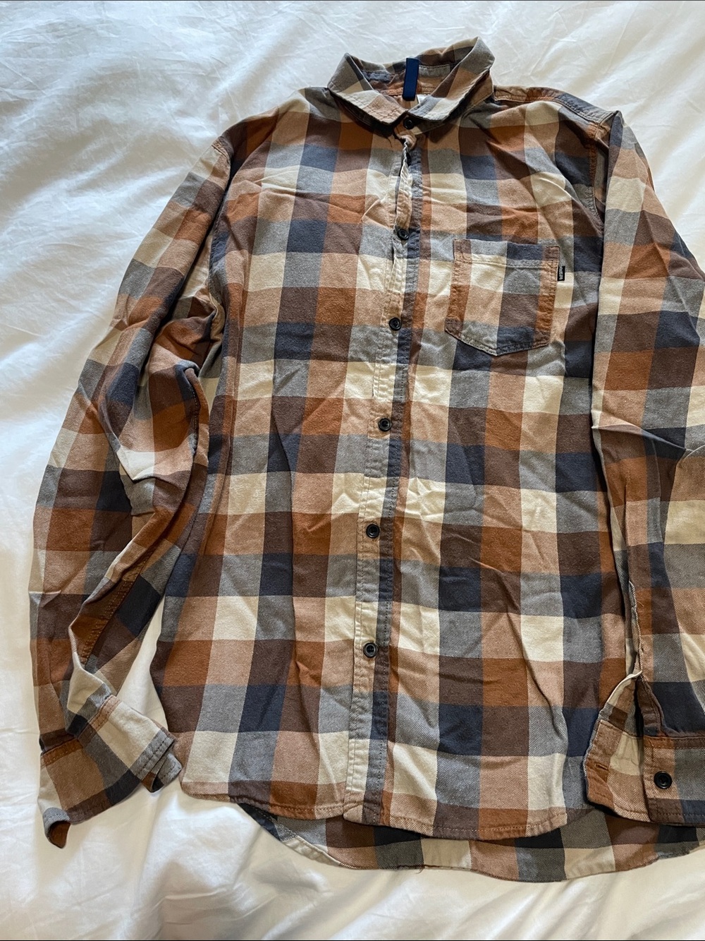 H&M Brown, Cream & Gray Plaid Button-Down Shirt